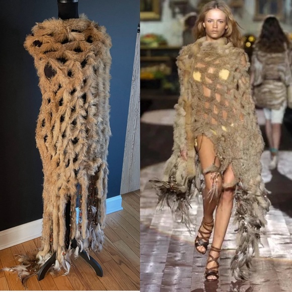 Roberto Cavalli Jackets & Blazers - Roberto Cavalli 2005 Runway Native American Fox Fur Crystal Embellished Shawl
